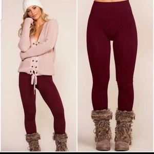 High Wasted Tummy Control Fleeced Leggings in  Wine ⭐️LAST 1 One Size Most 2-12